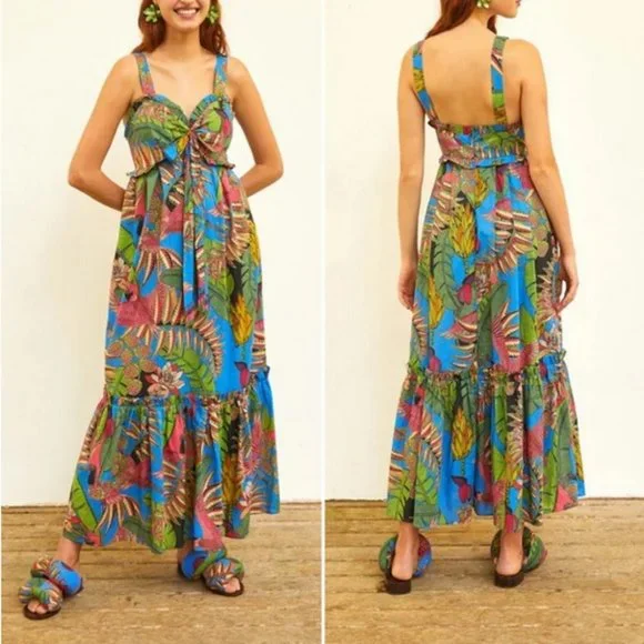 🎉Hist Pick🎉 Farm Rio Totally Tuiuiu Halter Maxi Dress size L - Picture 1 of 15